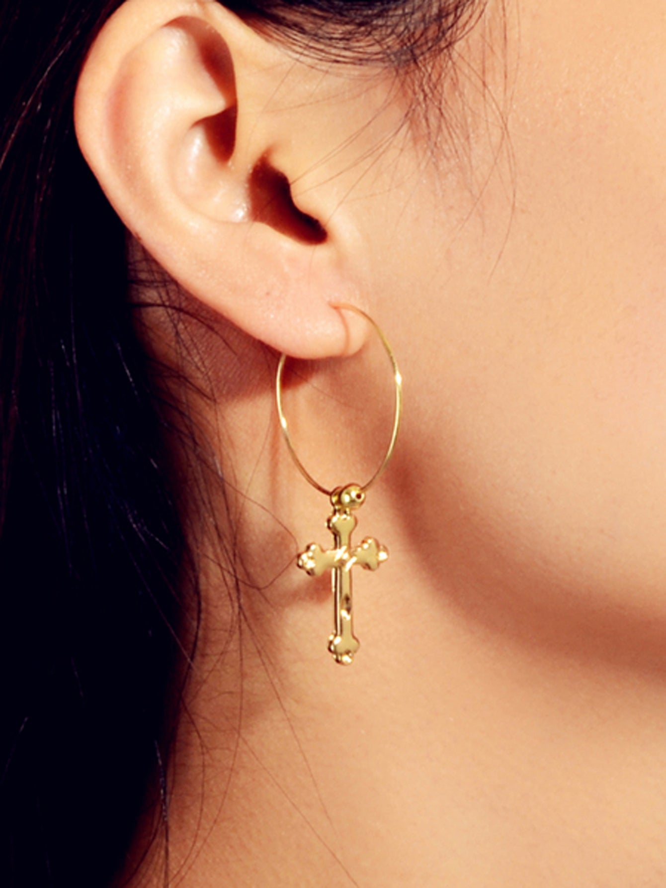 Steampunk Cross Charm Circle Hoop Earrings Goth Hip Hop Party Decoration Jewelry