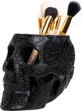 Skull Makeup Brush Holder, Pen Holder, Vanity, Desk, Office Organizer, Stationary, Decor Planter , Candy Bowl , Goth Decorations , Extra Large, Skulls Gothic Skull & Bones Organizer Bathroom (Black)