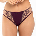 Sheer Mesh Tulle Embroidered Tanga Panty Perla Aubergine