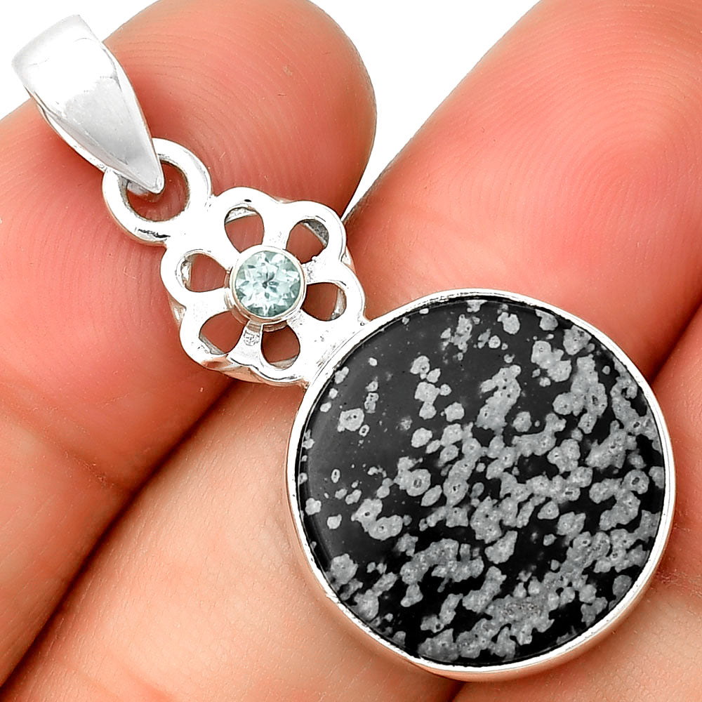 Snow Flake Obsidian & Sky Blue Topaz Pendant P-1634 SDP133214