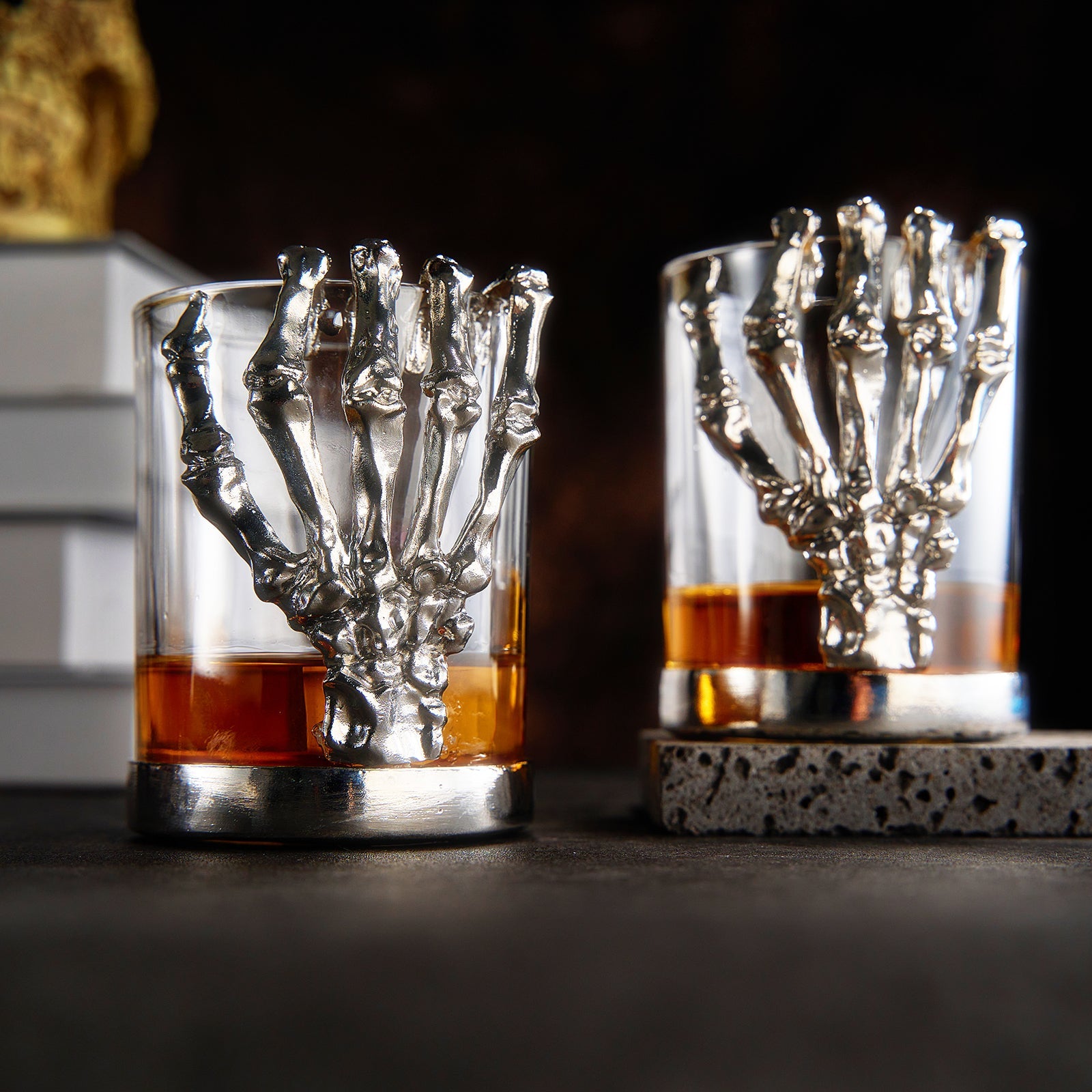 Skeleton Whiskey Glass Tumbler | Set of 2 | 10oz Glasses 4.3" H, Goth Gifts, Skeleton Gifts, Skeleton Decor, Spooky Wine Gift Set, Perfect for Themed Parties