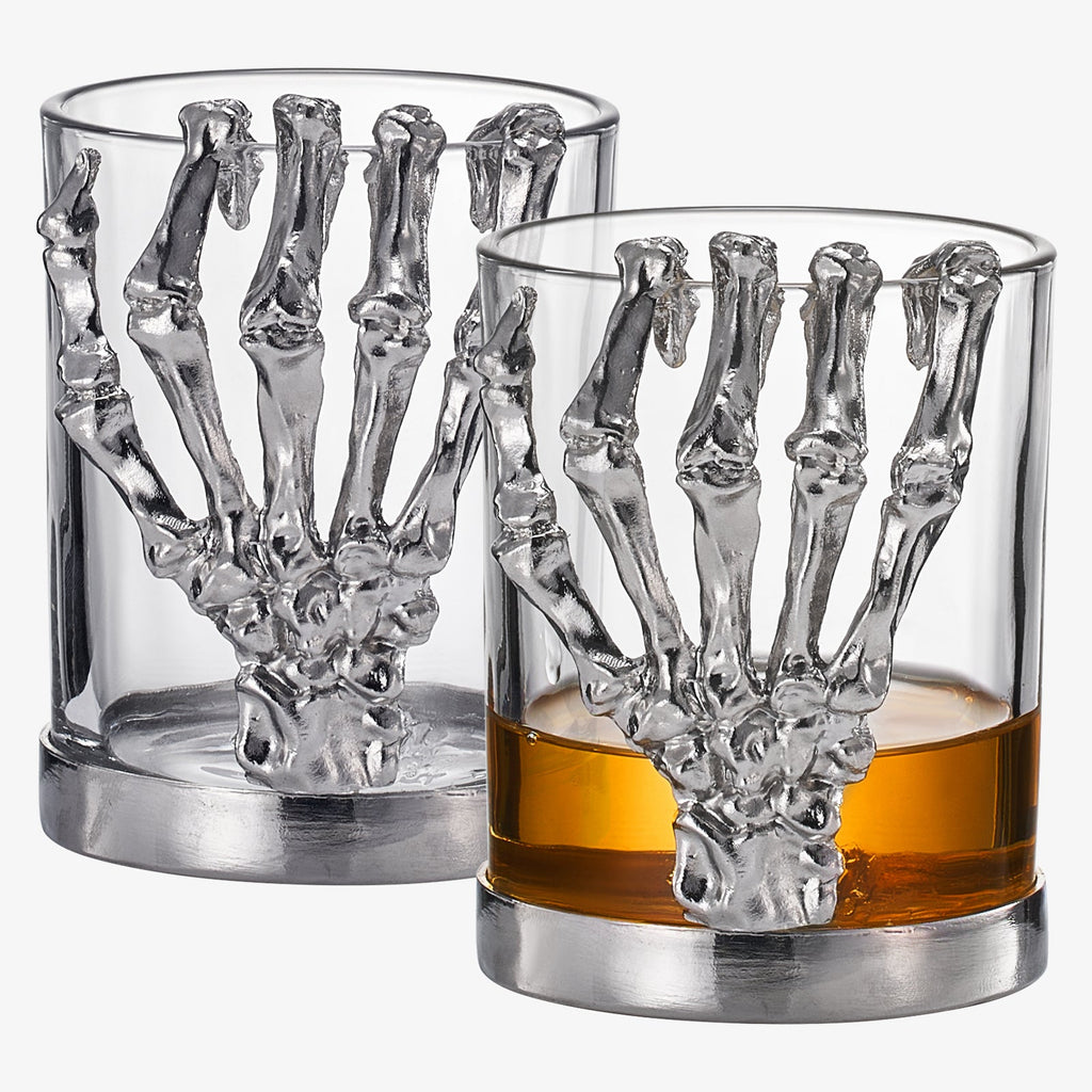 Skeleton Whiskey Glass Tumbler | Set of 2 | 10oz Glasses 4.3" H, Goth Gifts, Skeleton Gifts, Skeleton Decor, Spooky Wine Gift Set, Perfect for Themed Parties