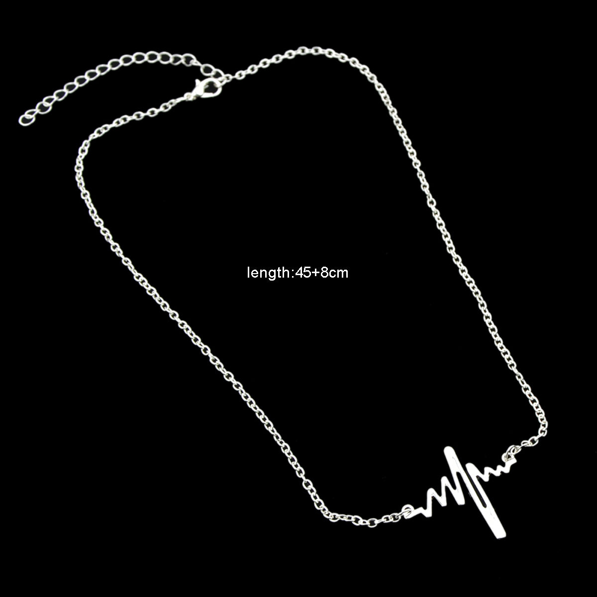 Cool Punk Goth Black Silver Chain Minimalist Heartbeat Abstract Art Necklace