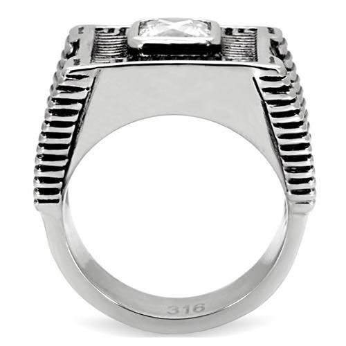 TK123 - High polished (no plating) Stainless Steel Ring with AAA Grade CZ  in Clear