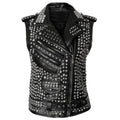 Women's Studded Leather Vest with Spike Belt – Punk Goth Style