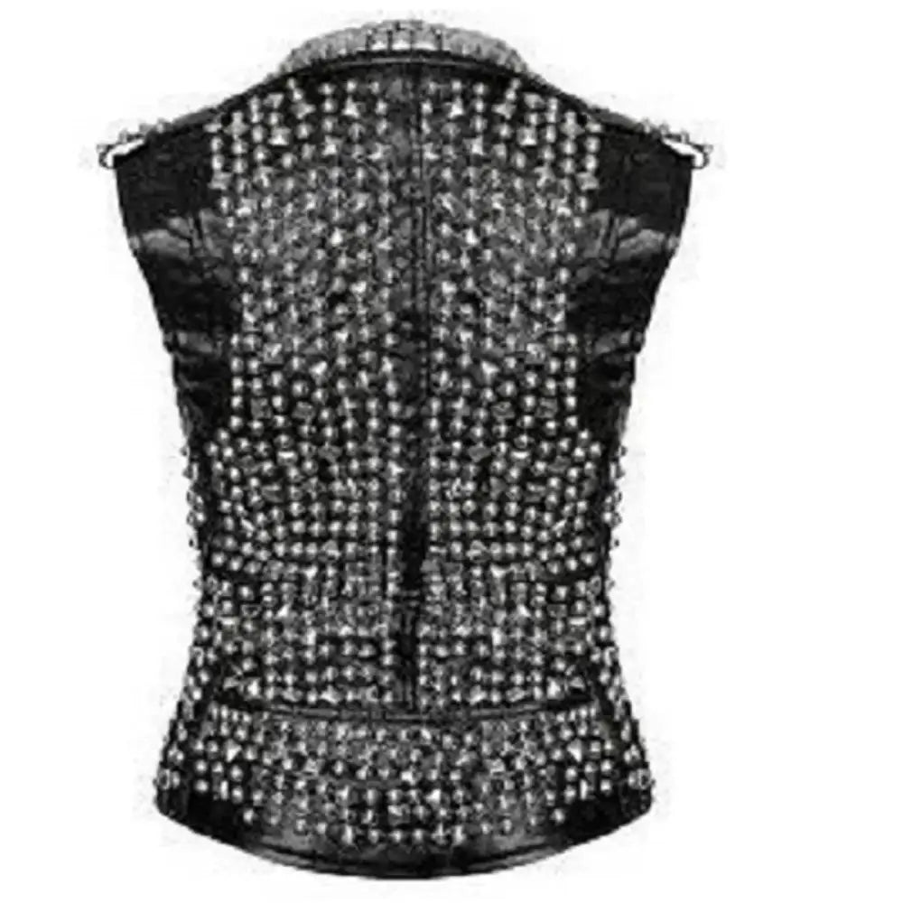 Women's Studded Leather Vest with Spike Belt – Punk Goth Style